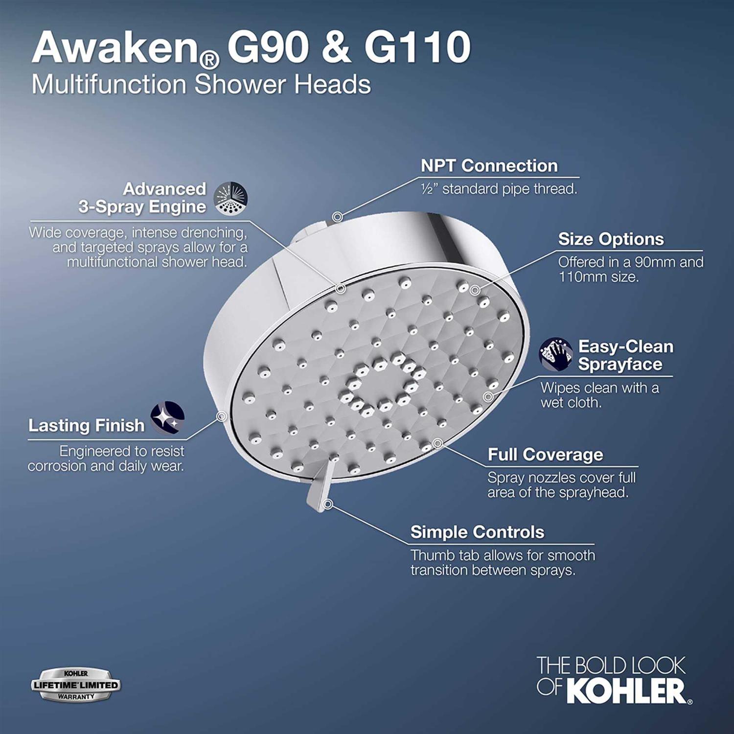 Kohler Awaken G90 GPM Multifunction showerhead - Zenithce