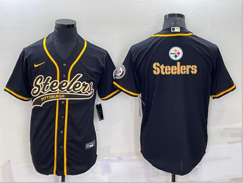 Pittsburgh Steelers Black Team Big Logo With Patch Cool Base Stitched Baseball Jersey - Zenithce