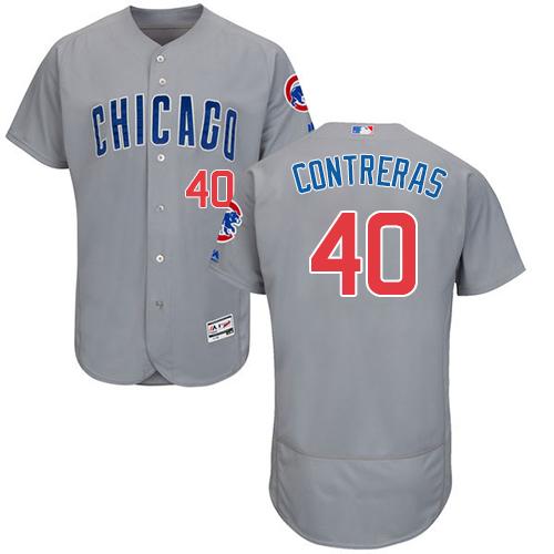 Cubs #40 Willson Contreras Grey Flexbase Authentic Collection Road Stitched Jersey - Zenithce