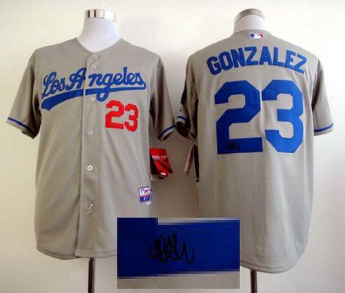 Dodgers #23 Adrian Gonzalez Grey Cool Base Autographed Stitched Jersey - Zenithce