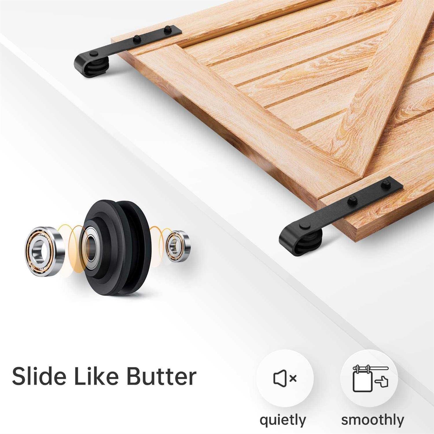 EaseLife 8 ft Double Door Sliding Barn Door Hardware Track Kit,Basic J Pulley,Heavy Duty,Slide Smoothly Quietly,Easy Install - Zenithce