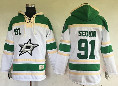 Stars #91 Tyler Seguin White Sawyer Hooded Sweatshirt Stitched Jersey - Zenithce