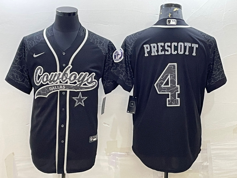 Dallas Cowboys #4 Dak Prescott Black Reflective With Patch Cool Base Stitched Baseball Jersey - Zenithce