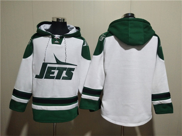 New York Jets Blank White Ageless Must-Have Lace-Up Pullover Hoodie - Zenithce