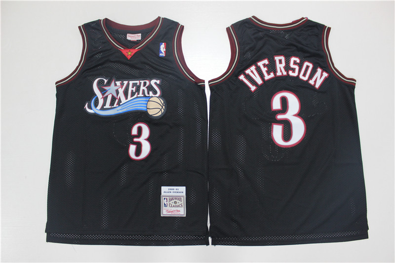 Philadelphia 76ers #3 Allen Iverson 2000-01 Black Hardwood Classics Soul Swingman Throwback Jersey - Zenithce