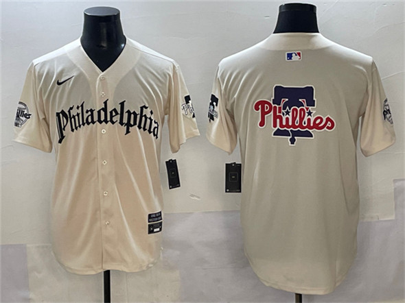 Philadelphia Phillies Team Big Logo Cream Gothic Vapor Limited Stitched Jersey - Zenithce