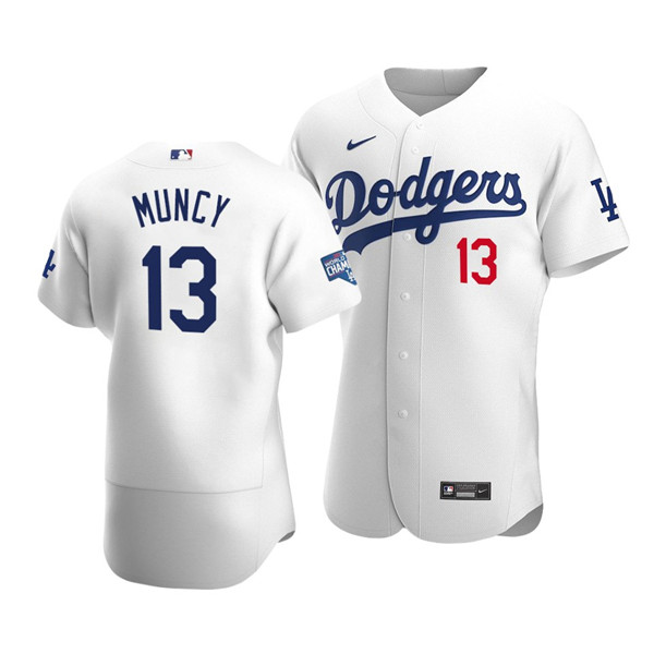 Los Angeles Dodgers #13 Max Muncy 2020 White World Series Champions Patch Flex Base Sttiched Jersey - Zenithce