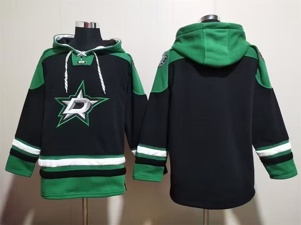 Dallas Stars Blank Black Green Lace-Up Pullover Hoodie - Zenithce