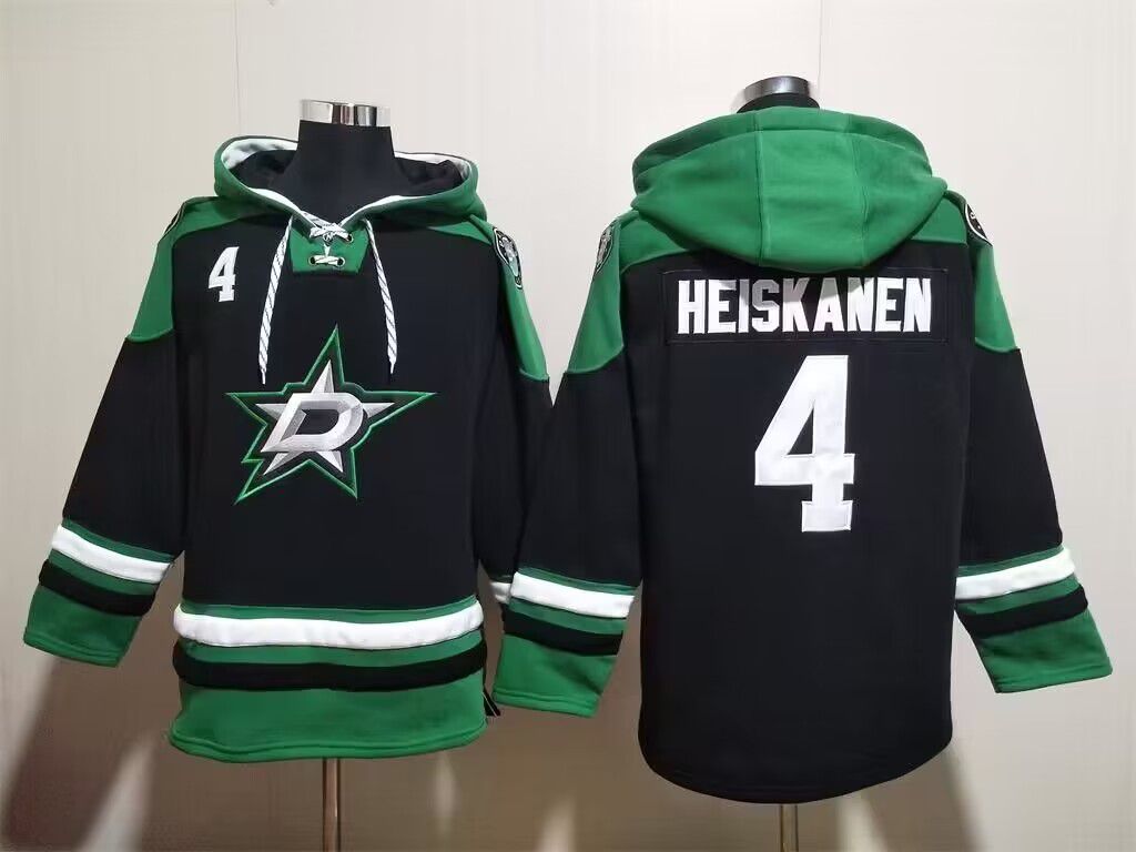 Dallas Stars #4 Miro Heiskanen Black Green Lace-Up Pullover Hoodie - Zenithce