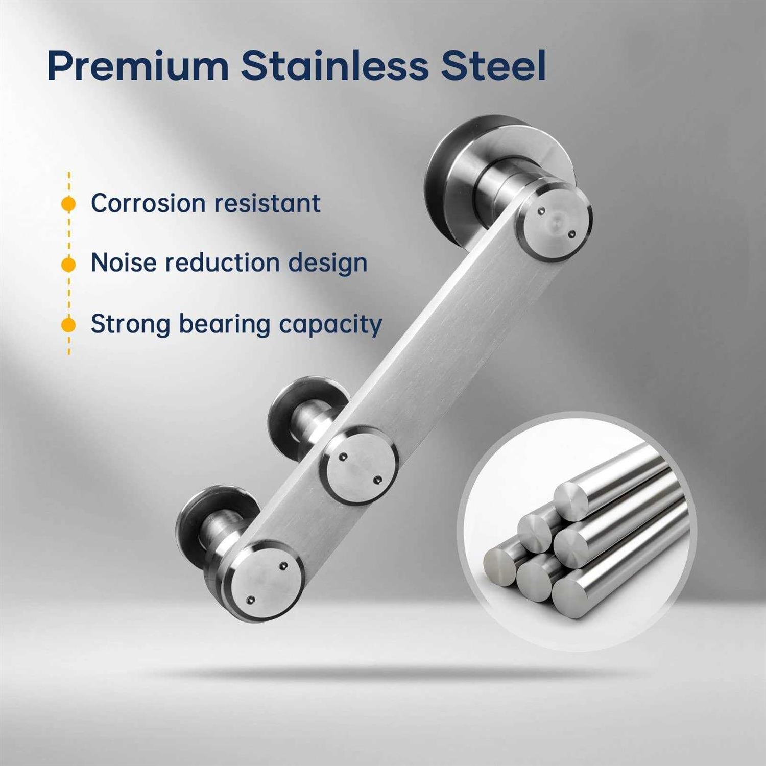 EaseLife 6.6 Ft Stainless Steel Sliding Barn Door Hardware Track Kit,Heavy Duty,Anti-Rust Anti-Corrosion,Slide Smoothly Quietly,Easy Install - Zenithce