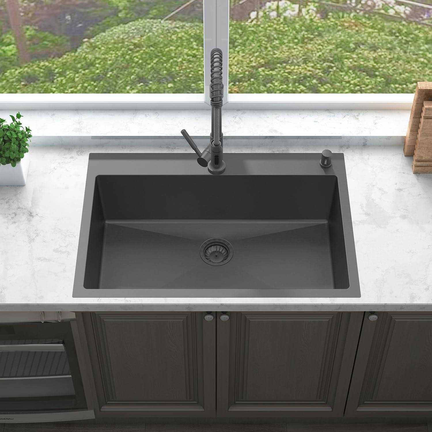 Sinber 33 in. Drop-in Single Bowl 18-Gauge 304 Stainless Steel Workstation Kitchen Sink - Zenithce