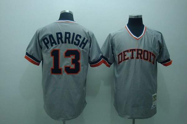 Mitchell And Ness Tigers #13 Lance Parrish Stitched Grey Throwback Jersey - Zenithce
