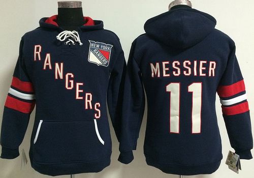 New York Rangers #11 Mark Messier Navy Blue Women's Old Time Heidi NHL Hoodie - Zenithce