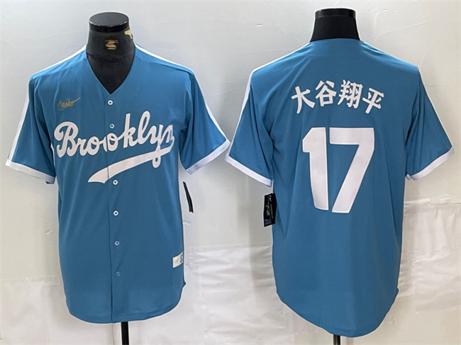 Los Angeles Dodgers #17 大谷翔平 Light Blue Throwback Cool Base Stitched Jersey - Zenithce