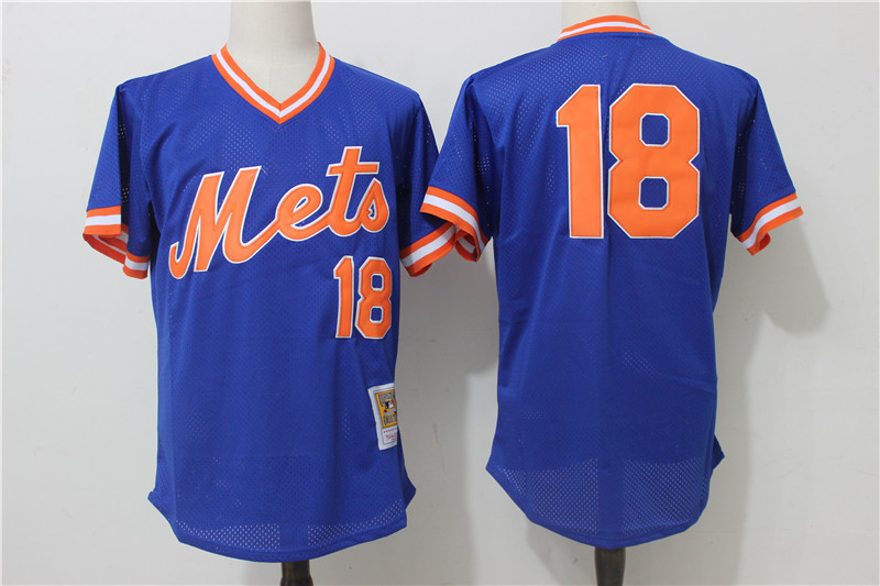 New York Mets #18 Darryl Strawberry Mitchell Ness Royal Cooperstown Mesh Batting Practice Stitched Jersey - Zenithce