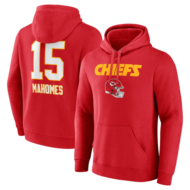 Kansas City Chiefs #15 Patrick Mahomes Red Wordmark Player Name Number Pullover Hoodie - Zenithce