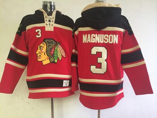 Blackhawks #3 Keith Magnuson Red Sawyer Hooded Sweatshirt Stitched Jersey - Zenithce
