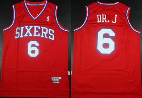 Philadelphia 76ers #6 DR. J Nickname Red Swingman Throwback Jersey - Zenithce