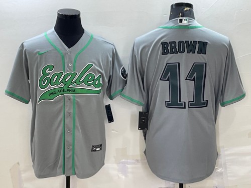 Philadelphia Eagles #11 A. J. Brown Gray With Patch Cool Base Stitched Jersey - Zenithce