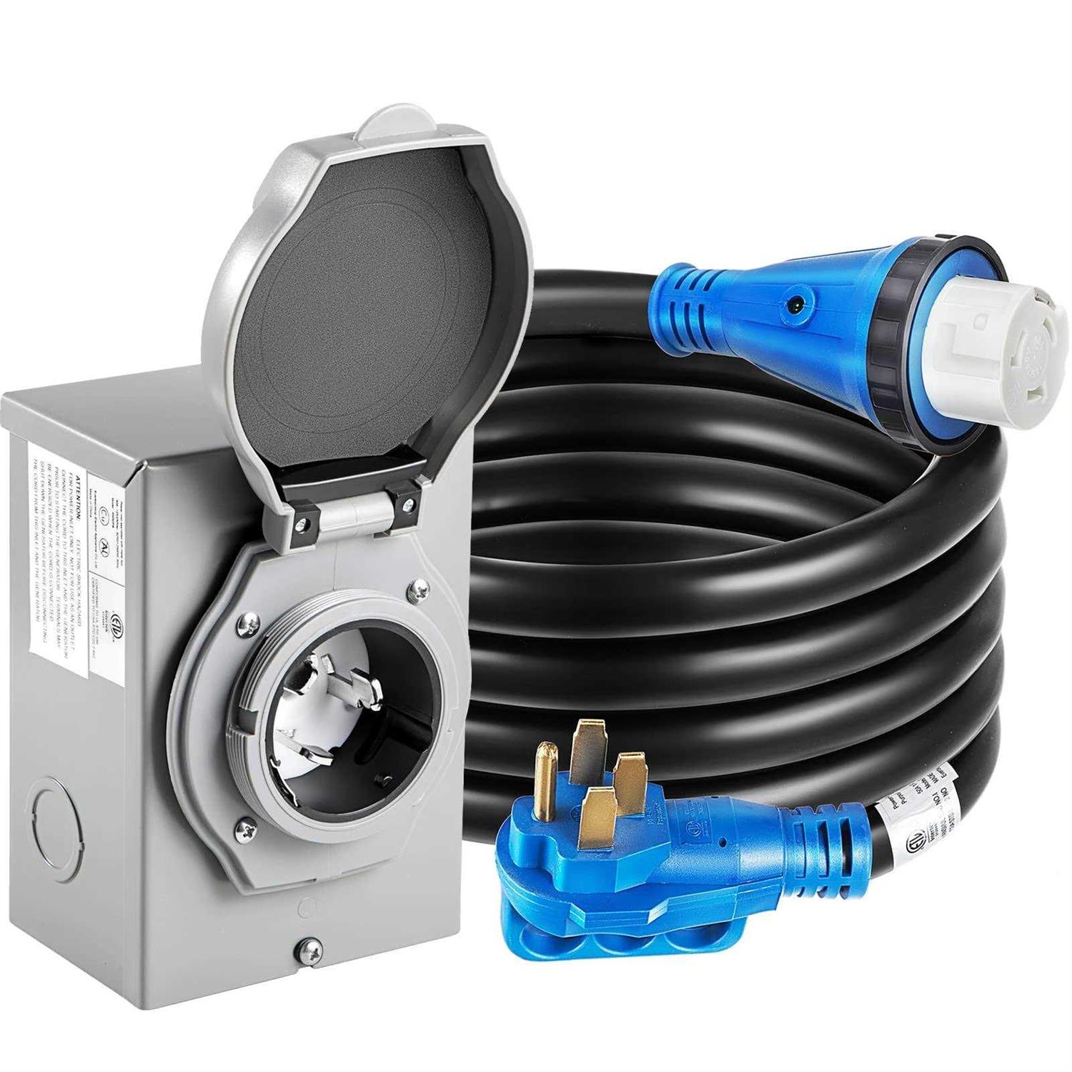 Gloppers 50 Amp Generator Cord and Power Inlet Box 50 Amp Generator Cords 125V/250V Generator Power Cord NEMA14-50P/SS2-50R Twist Lock - Zenithce
