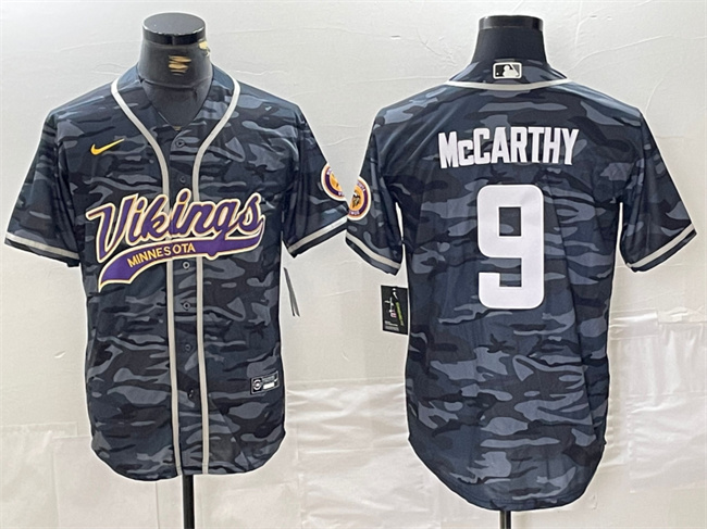 Minnesota Vikings #9 J.J. McCarthy Gray Camo Cool Base Stitched Jersey - Zenithce