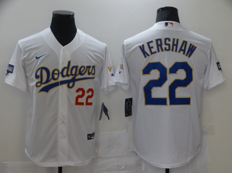 Los Angeles Dodgers #22 Clayton Kershaw White Gold Championship Cool Base Sttiched Jersey - Zenithce