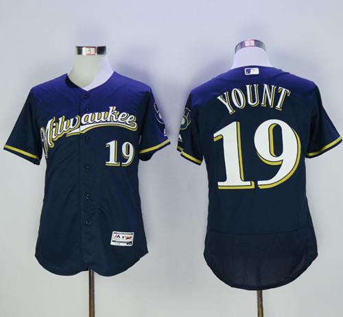 Brewers #19 Robin Yount Navy Blue Flexbase Authentic Collection Stitched Jersey - Zenithce