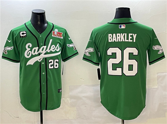 Philadelphia Eagles #26 Saquon Barkley Green 2025 Super Bowl LIX And 3-Star C Patch Stitched Jersey - Zenithce