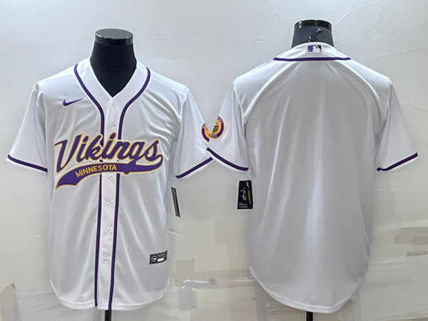 Minnesota Vikings Blank White With Patch Cool Base Stitched Baseball Jersey - Zenithce
