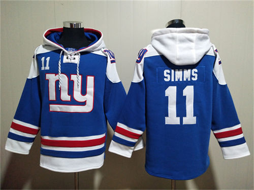 New York Giants #11 Phil Simms Blue Lace-Up Pullover Hoodie - Zenithce