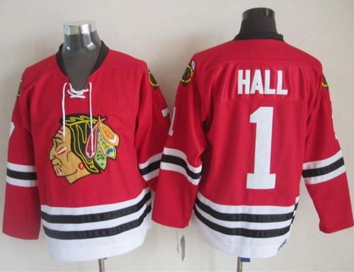 Blackhawks #1 Glenn Hall Stitched Red CCM Throwback Jersey - Zenithce