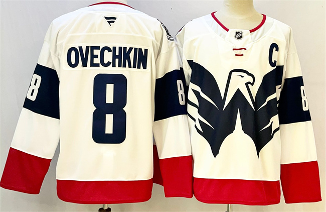 Washington Capitals #8 Alexander Ovechkin White Navy With C Patch Stadium Series Stitched Jersey - Zenithce