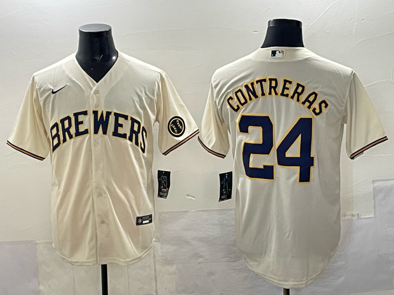 Milwaukee Brewers #24 William Contreras Cream With Patch Stitched Jersey - Zenithce