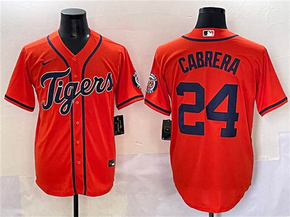 Detroit Tigers #24 Miguel Cabrera Orange With Patch Cool Base Stitched Jersey - Zenithce