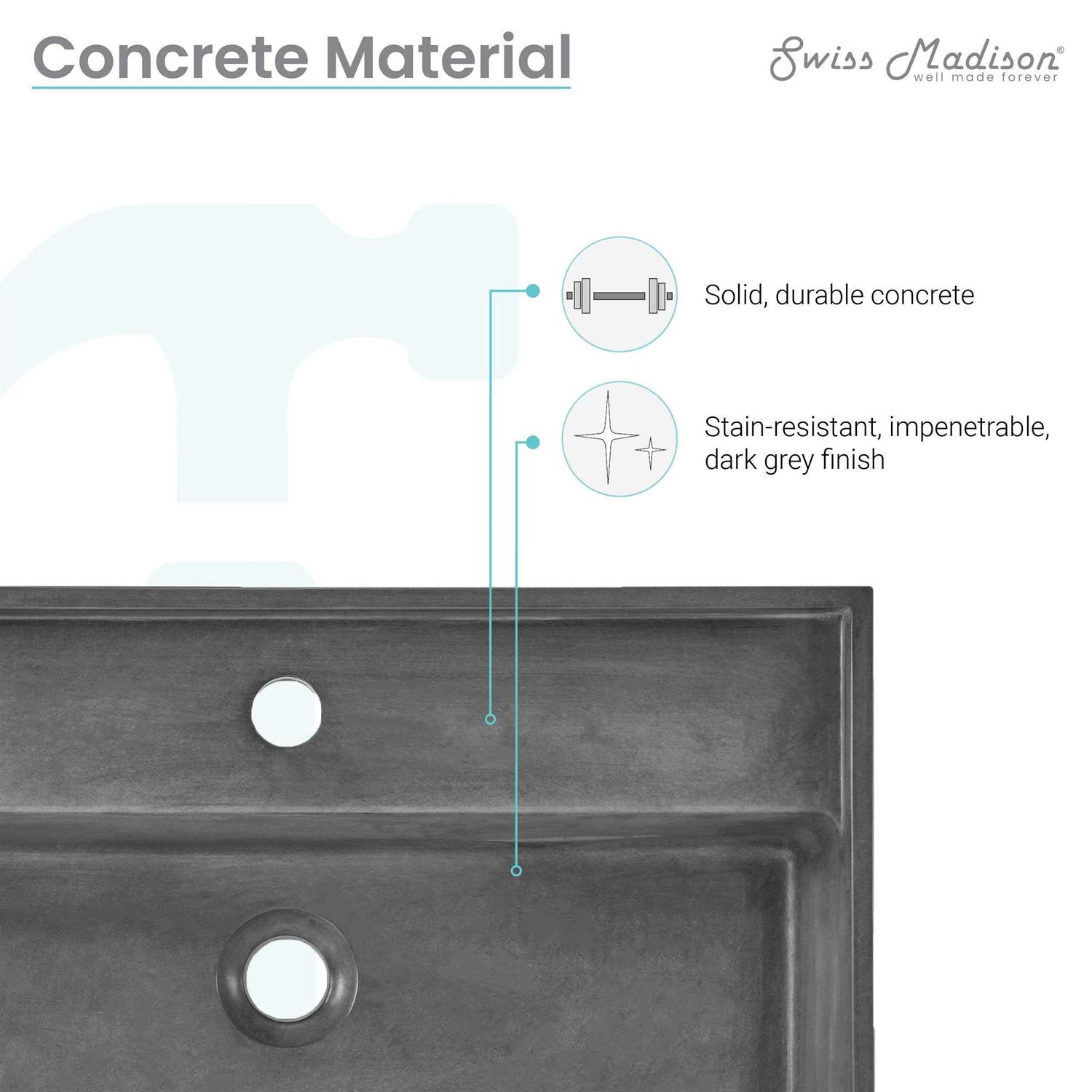 Swiss Madison Lisse 15 Square Concrete Vessel Bathroom Sink in Dark Grey - Zenithce