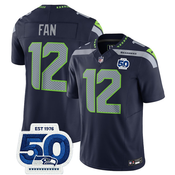 Seattle Seahawks #12 Fan Navy 2025 F.U.S.E. 50th Anniversary Patch Vapor Limited Football Stitched Jersey - Zenithce