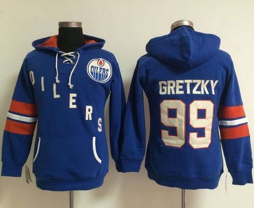 Edmonton Oilers #99 Wayne Gretzky Light Blue Women's Old Time Heidi NHL Hoodie - Zenithce