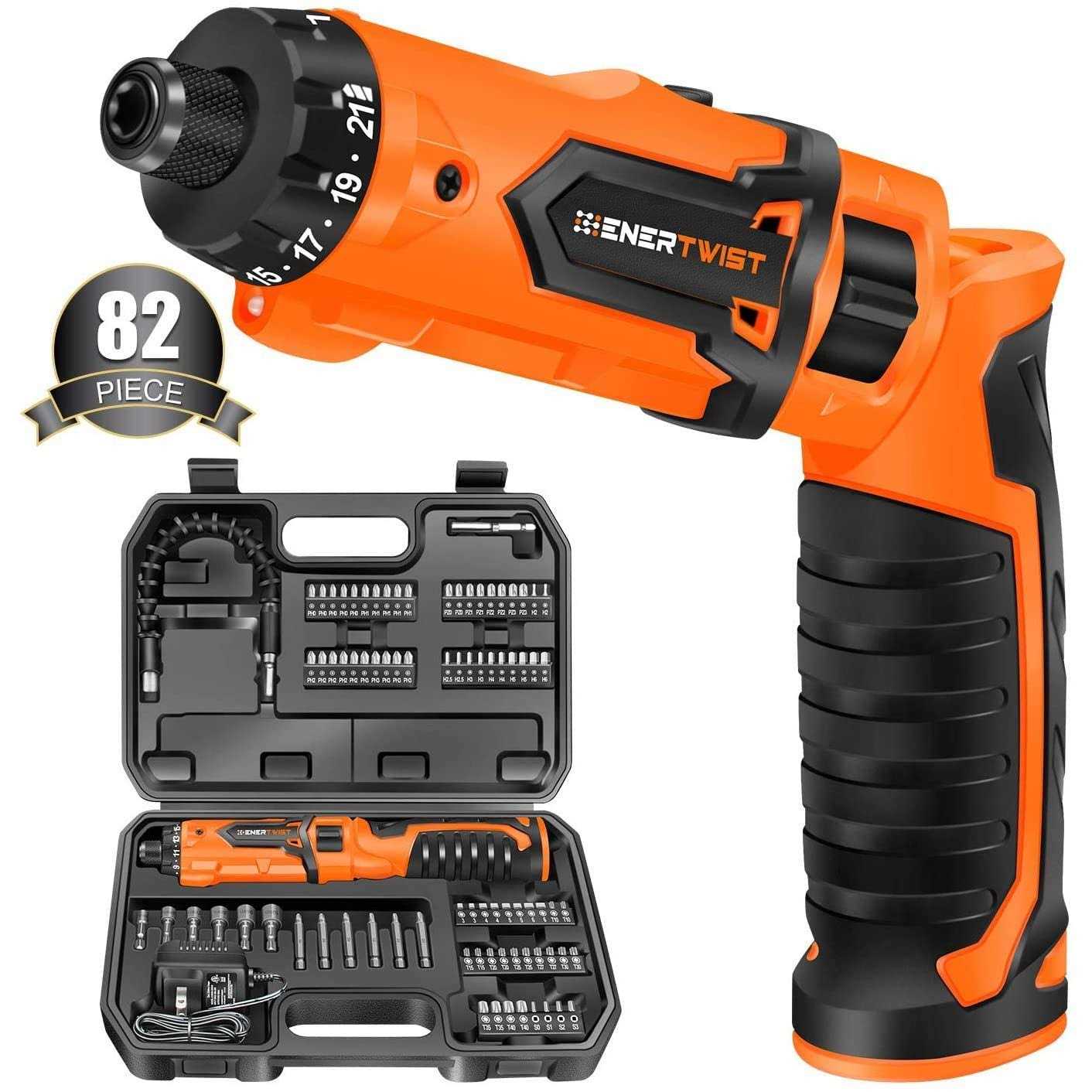 Enertwist Cordless Screwdriver, 8V Max 10Nm Electric Screwdriver Rechargeable Set with 82 Accessory Kit and Charger in Carrying Case - Zenithce