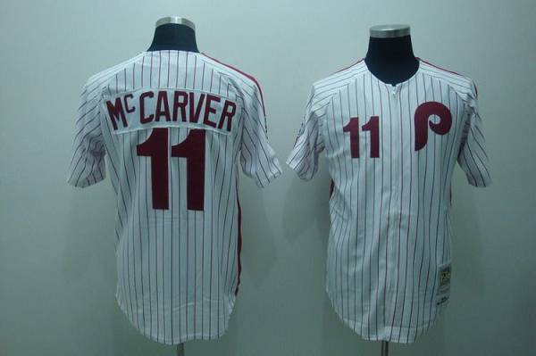 Mitchell And Ness Phillies #11 Tim McCarver Stitched White Red Strip Jersey - Zenithce