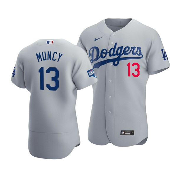 Los Angeles Dodgers #13 Max Muncy 2020 Grey World Series Champions Patch Flex Base Sttiched Jersey - Zenithce