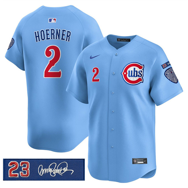 Chicago Cubs #2 Nico Hoerner Blue 'Ryne Sandberg Tribute' Vapor Limited V3 Stitched Jersey - Zenithce
