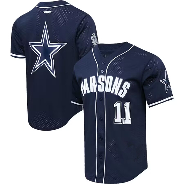 Dallas Cowboys #11 Micah Parsons Navy Pro Standard Mesh Button-Up Stitched Jersey - Zenithce