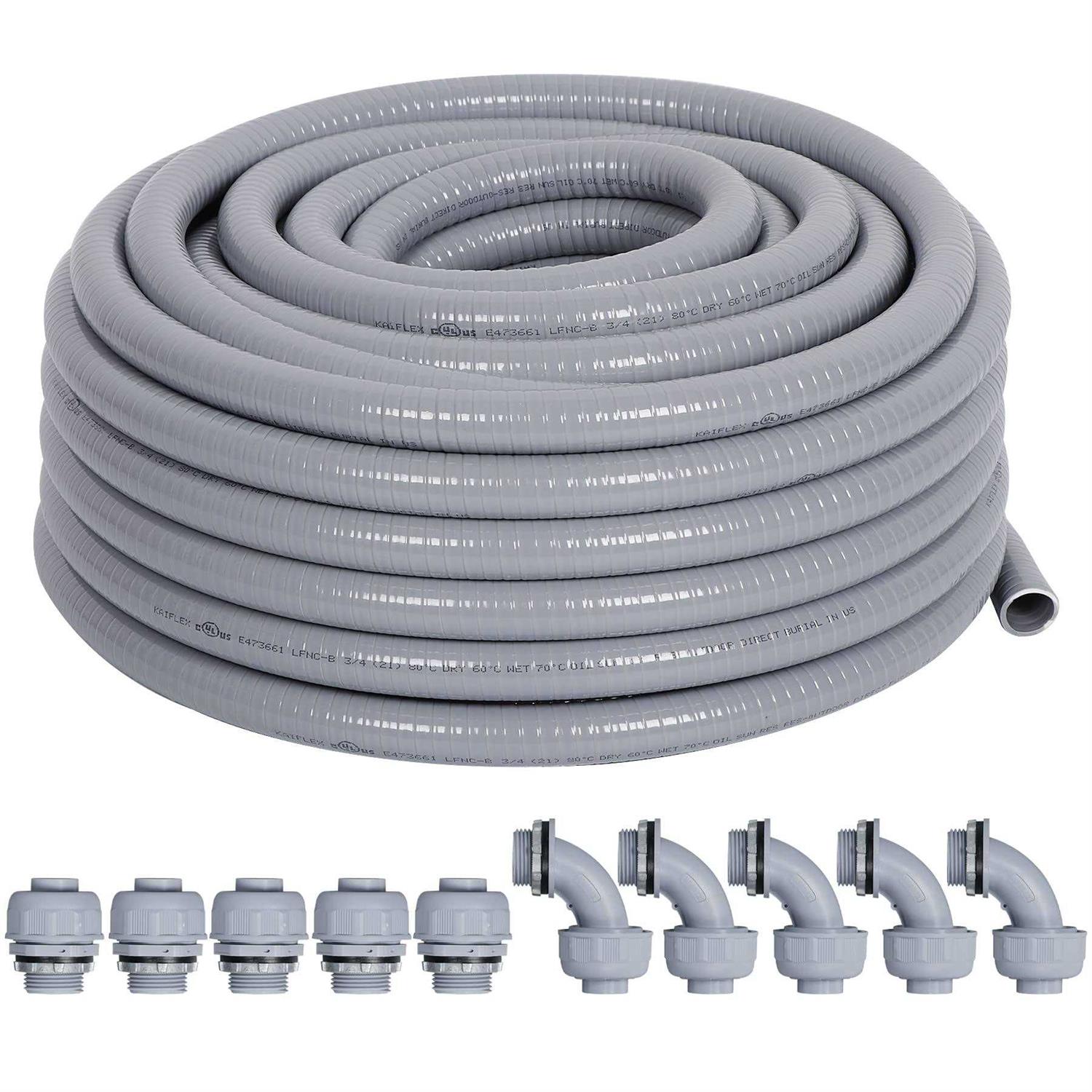 Neorexon Liquid-Tight Conduit and 10 Pieces of Connector Kit, Electrical Conduit Flexible Conduit with 5 Straight and 5 90-Degree - Zenithce