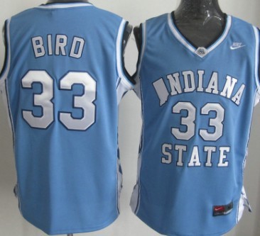 Indiana State Sycamores #33 Larry Bird Light Blue Authentic Jersey - Zenithce