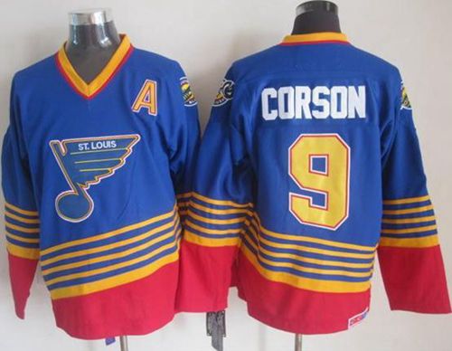 Blues #9 Shayne Corson Light Blue Red CCM Throwback Stitched Jersey - Zenithce