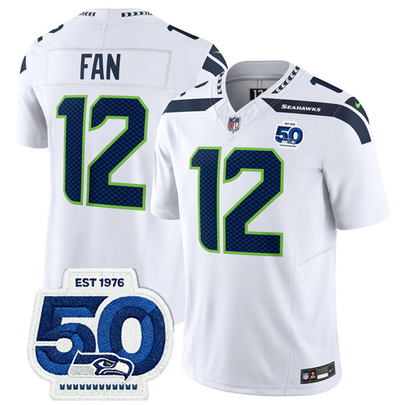 Seattle Seahawks #12 Fan White 2025 F.U.S.E. 50th Anniversary Patch Vapor Limited Football Stitched Jersey - Zenithce