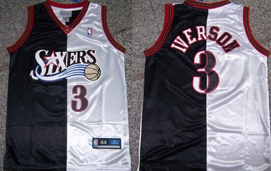 Philadelphia 76ers #3 Allen Iverson Black/White Two Tone Jersey - Zenithce