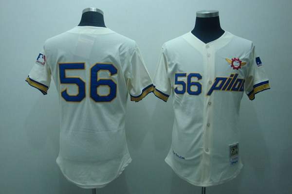 Mitchell And Ness Pilots #56 Jim Bouton Stitched Cream Throwback Jersey - Zenithce