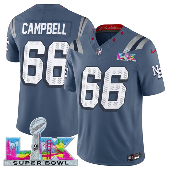 New England Patriots #66 Will Campbell Storm Blue 2025 F.U.S.E. Super Bowl LX Patch “Rivalries” Vapor Limited Stitched Jersey - Zenithce