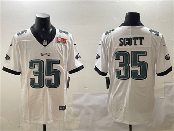 Philadelphia Eagles #35 Boston Scott White 2025 Super Bowl LIX Patch Vapor Untouchable Limited Stitched Jersey - Zenithce